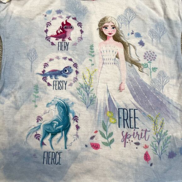Disney Frozen II Graphic T-Shirt Kids Girls Small Blue Tie-Dye Ruffles Casual - Picture 3 of 8